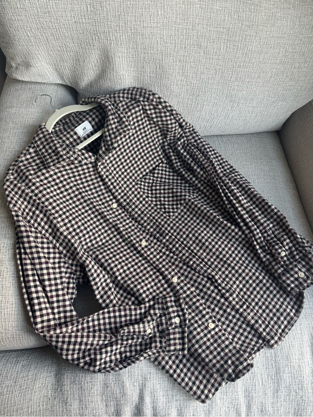 H&M Men’s Brown and Black Check Button-Down Shirt